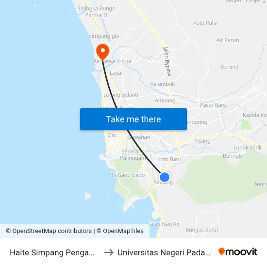 Halte Simpang Pengambiran 1 to Universitas Negeri Padang (Unp) map