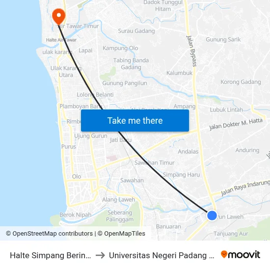 Halte Simpang Beringin I to Universitas Negeri Padang (Unp) map