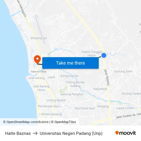 Halte Baznas to Universitas Negeri Padang (Unp) map