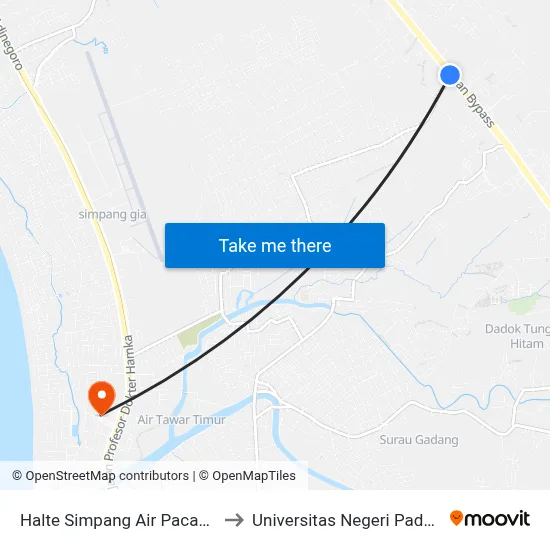 Halte Simpang Air Pacah Permai I to Universitas Negeri Padang (Unp) map