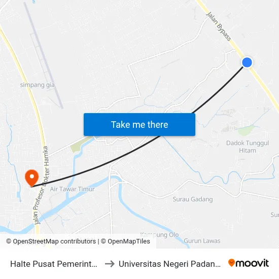 Halte Pusat Pemerintahan II to Universitas Negeri Padang (Unp) map