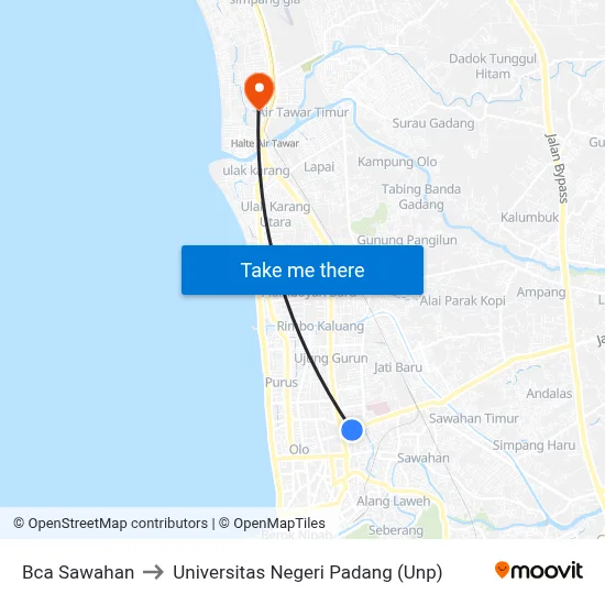 Bca Sawahan to Universitas Negeri Padang (Unp) map