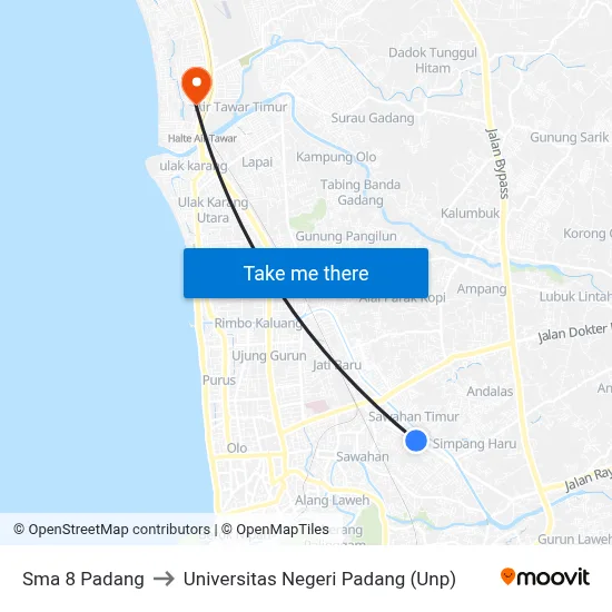 Sma 8 Padang to Universitas Negeri Padang (Unp) map