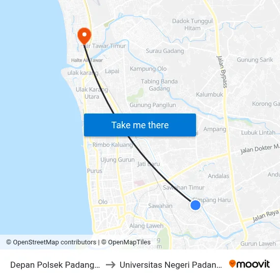 Depan Polsek Padang Timur to Universitas Negeri Padang (Unp) map