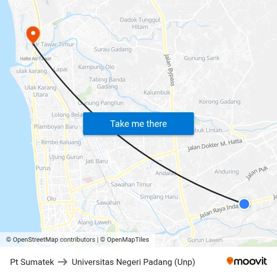 Pt Sumatek to Universitas Negeri Padang (Unp) map