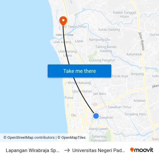 Lapangan Wirabraja Sport Center to Universitas Negeri Padang (Unp) map