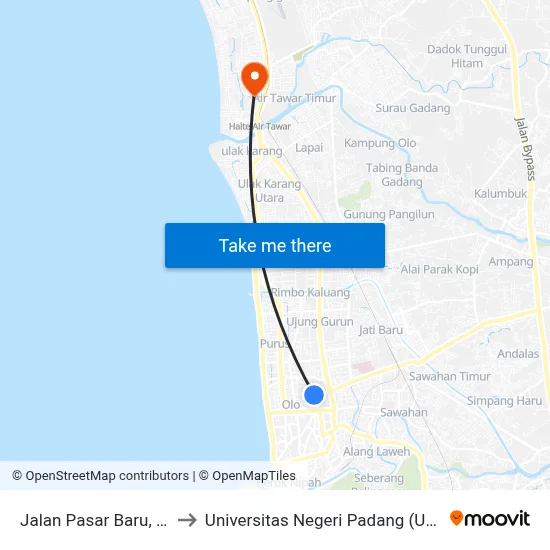 Jalan Pasar Baru, 42 to Universitas Negeri Padang (Unp) map