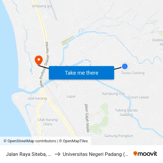 Jalan Raya Siteba, 10f to Universitas Negeri Padang (Unp) map