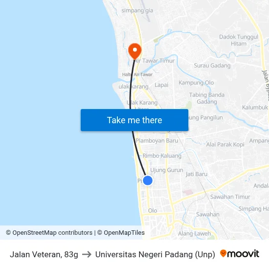 Jalan Veteran, 83g to Universitas Negeri Padang (Unp) map