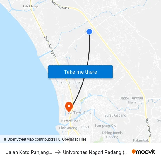 Jalan Koto Panjang, 47 to Universitas Negeri Padang (Unp) map