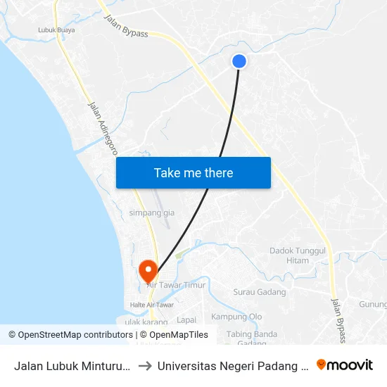 Jalan Lubuk Minturun, 18 to Universitas Negeri Padang (Unp) map
