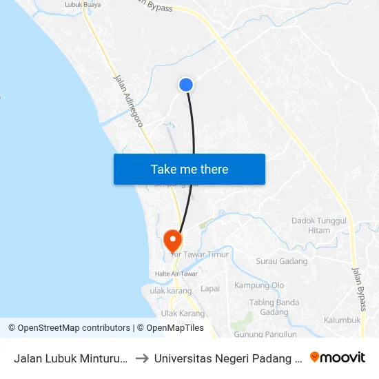Jalan Lubuk Minturun, 28 to Universitas Negeri Padang (Unp) map