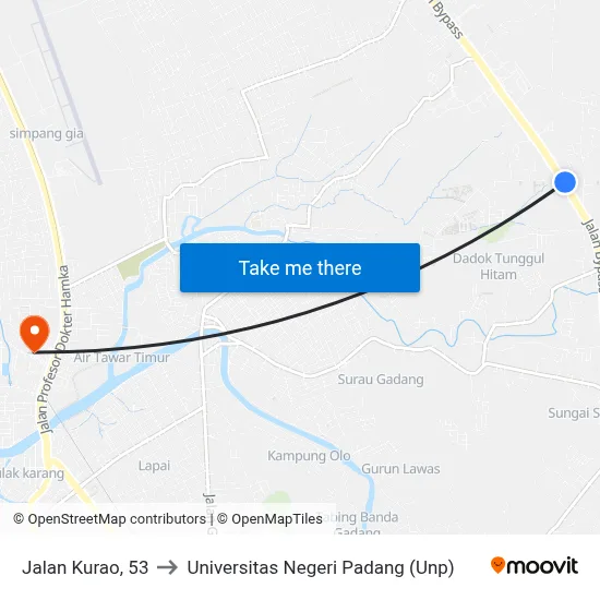 Jalan Kurao, 53 to Universitas Negeri Padang (Unp) map