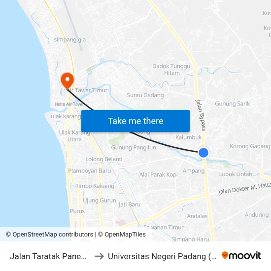 Jalan Taratak Paneh, 51 to Universitas Negeri Padang (Unp) map