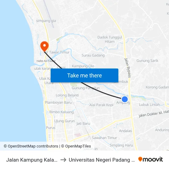 Jalan Kampung Kalawi, 1 to Universitas Negeri Padang (Unp) map