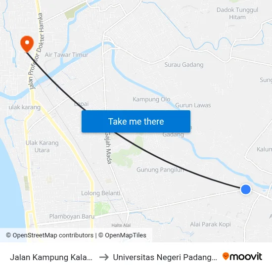 Jalan Kampung Kalawi, 18 to Universitas Negeri Padang (Unp) map