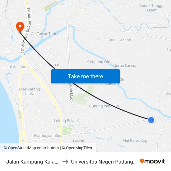 Jalan Kampung Kalawi, 10 to Universitas Negeri Padang (Unp) map