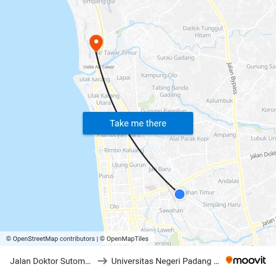 Jalan Doktor Sutomo, 25 to Universitas Negeri Padang (Unp) map