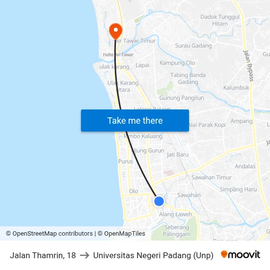 Jalan Thamrin, 18 to Universitas Negeri Padang (Unp) map