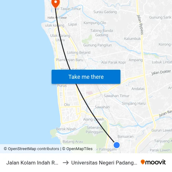 Jalan Kolam Indah Raya, 1 to Universitas Negeri Padang (Unp) map