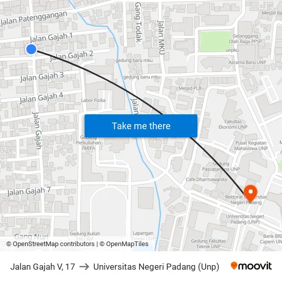 Jalan Gajah V, 17 to Universitas Negeri Padang (Unp) map