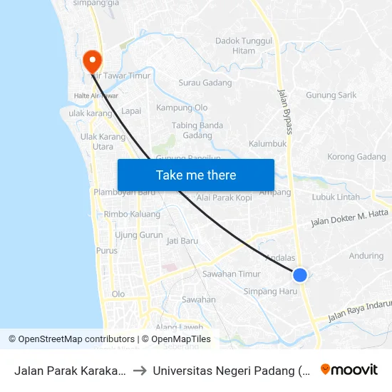 Jalan Parak Karakah, 8 to Universitas Negeri Padang (Unp) map