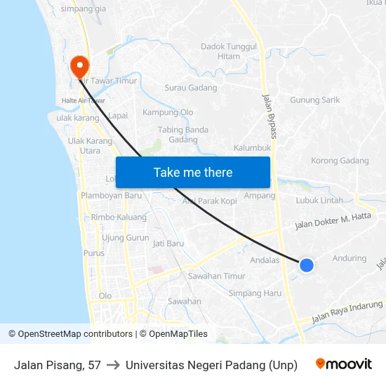 Jalan Pisang, 57 to Universitas Negeri Padang (Unp) map