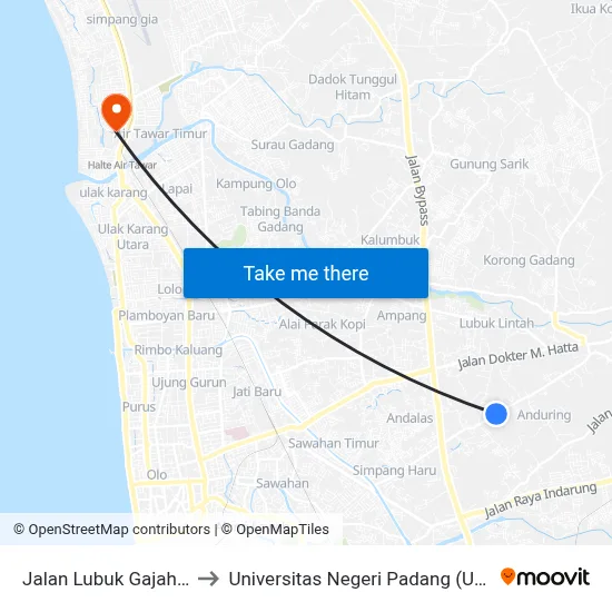 Jalan Lubuk Gajah, 5 to Universitas Negeri Padang (Unp) map