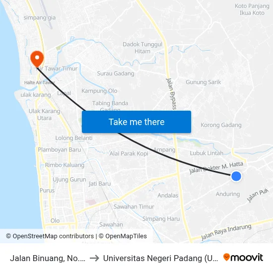 Jalan Binuang, No.22 to Universitas Negeri Padang (Unp) map