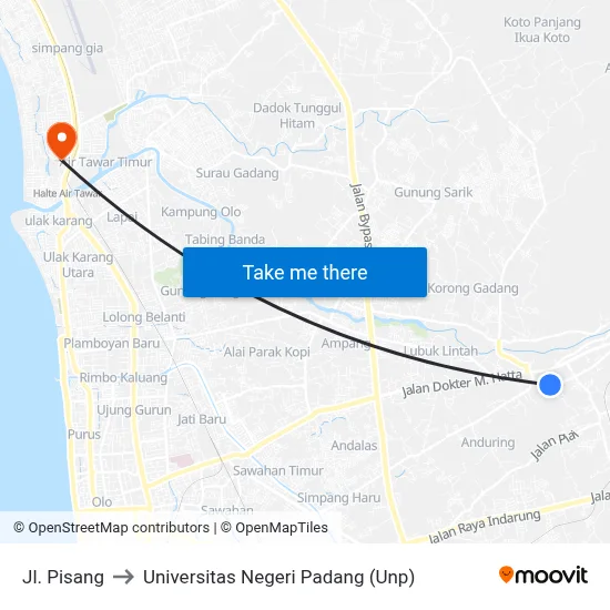 Jl. Pisang to Universitas Negeri Padang (Unp) map