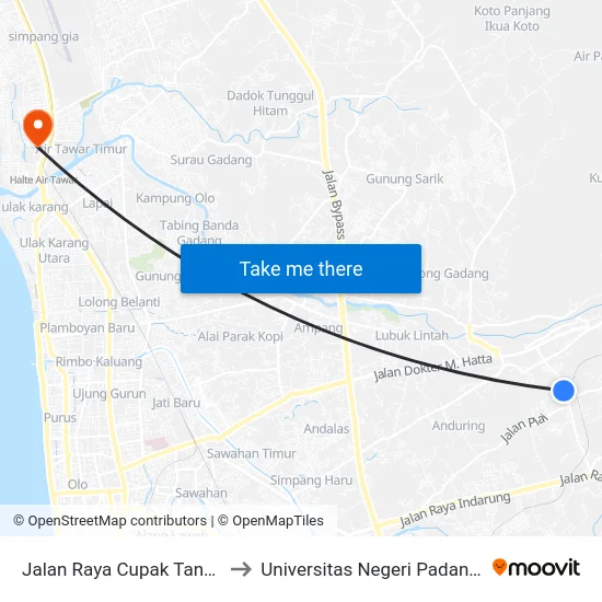 Jalan Raya Cupak Tangah, 15 to Universitas Negeri Padang (Unp) map
