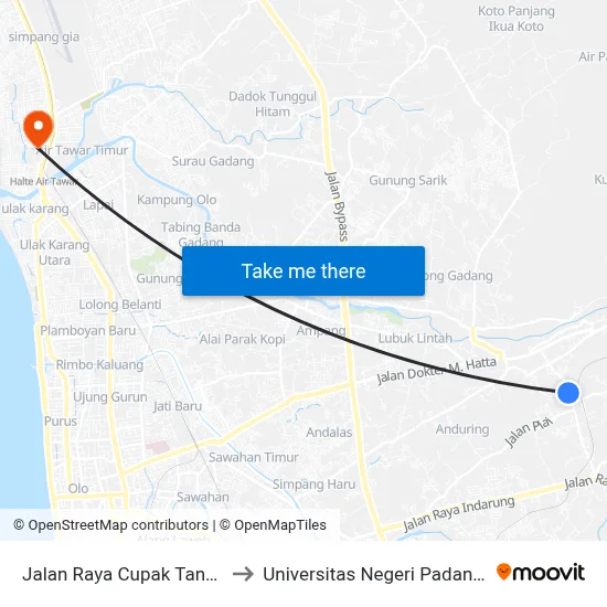 Jalan Raya Cupak Tangah, 10 to Universitas Negeri Padang (Unp) map