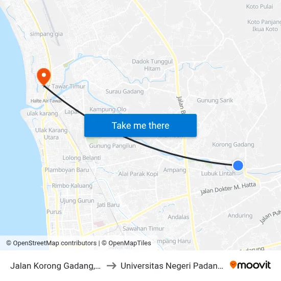 Jalan Korong Gadang, No.10 to Universitas Negeri Padang (Unp) map