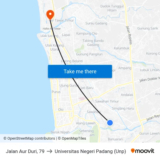 Jalan Aur Duri, 79 to Universitas Negeri Padang (Unp) map
