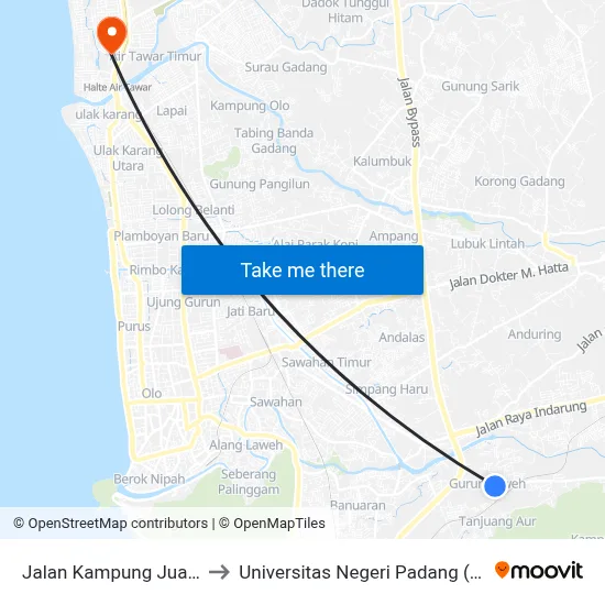 Jalan Kampung Jua, 38 to Universitas Negeri Padang (Unp) map