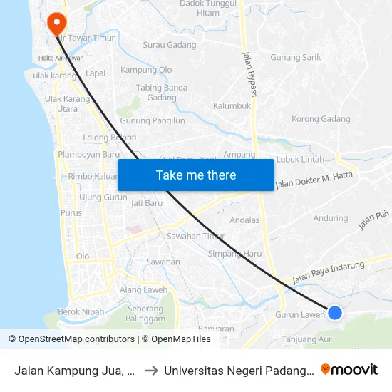 Jalan Kampung Jua, No 19 to Universitas Negeri Padang (Unp) map
