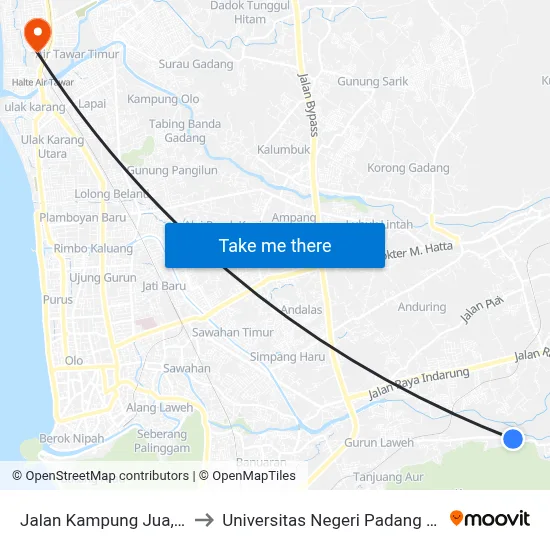 Jalan Kampung Jua, 115 to Universitas Negeri Padang (Unp) map