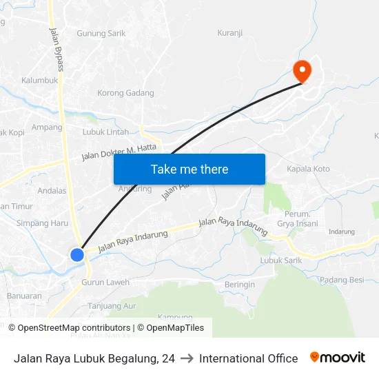 Jalan Raya Lubuk Begalung, 24 to International Office map