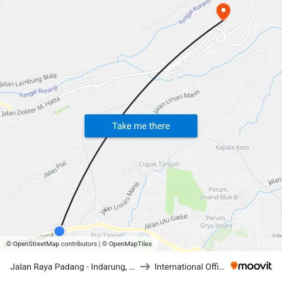 Jalan Raya Padang - Indarung, 16 to International Office map