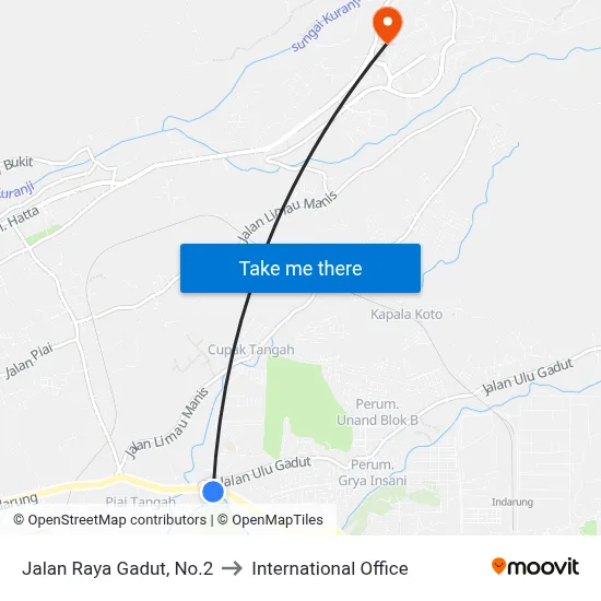Jalan Raya Gadut, No.2 to International Office map