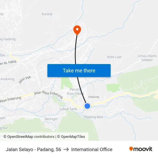 Jalan Selayo - Padang, 56 to International Office map
