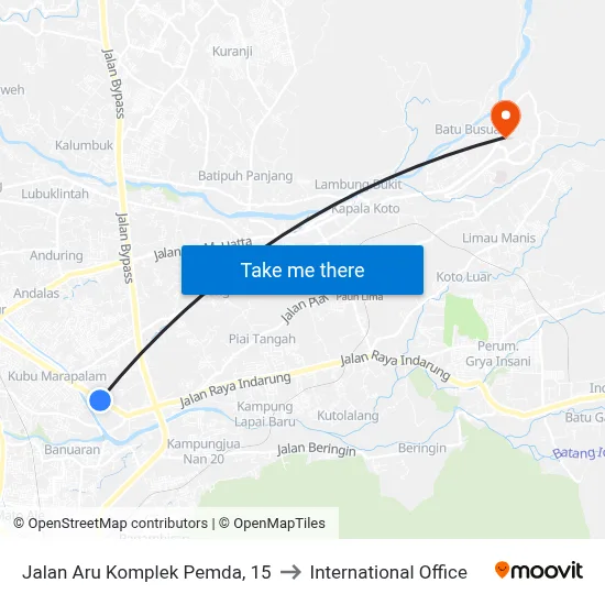 Jalan Aru Komplek Pemda, 15 to International Office map