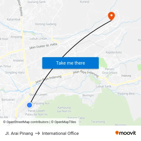 Jl. Arai Pinang to International Office map