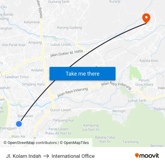 Jl. Kolam Indah to International Office map