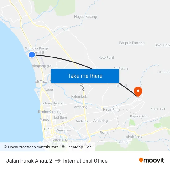 Jalan Parak Anau, 2 to International Office map