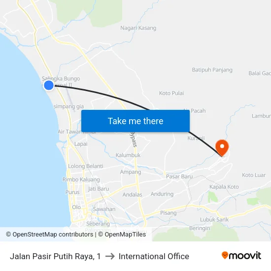 Jalan Pasir Putih Raya, 1 to International Office map