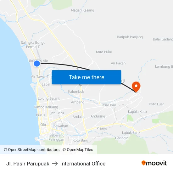 Jl. Pasir Parupuak to International Office map