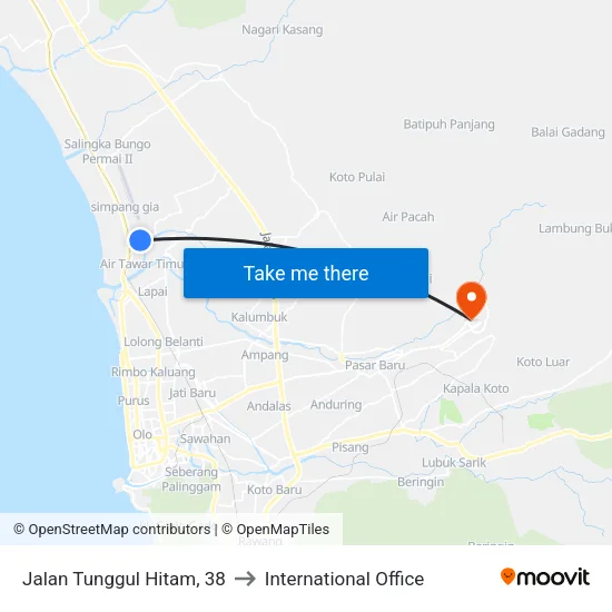 Jalan Tunggul Hitam, 38 to International Office map