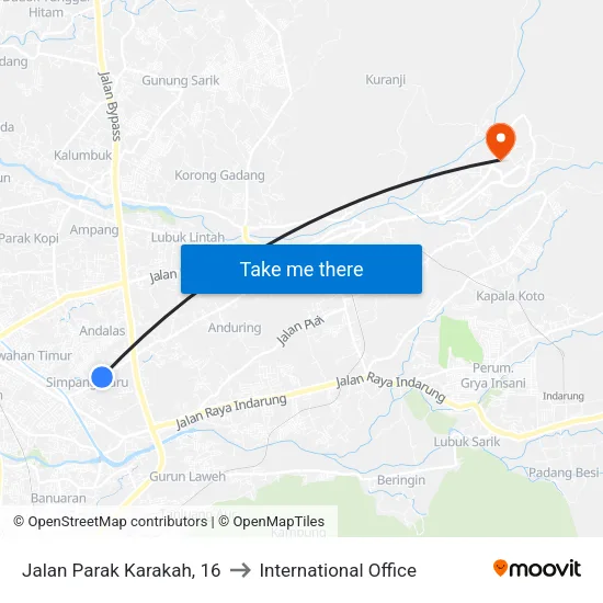 Jalan Parak Karakah, 16 to International Office map