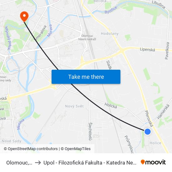 Olomouc, U Mlýna to Upol - Filozofická Fakulta - Katedra Nederlandistiky A Žurnalistiky map